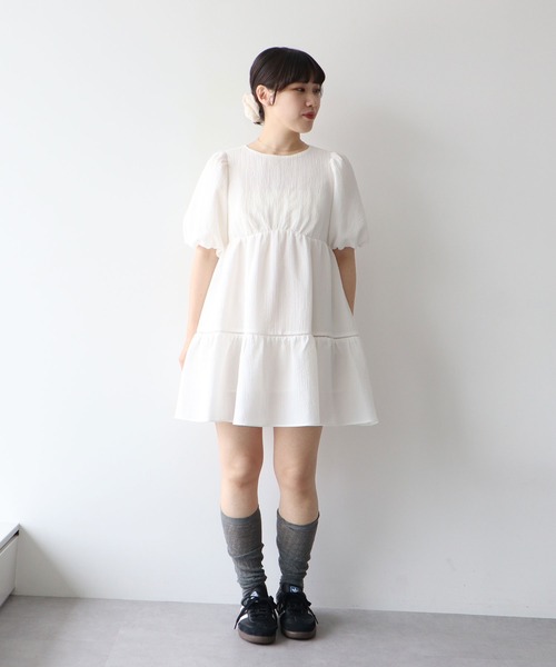 セール】バックリボンパフスリーブミニワンピース（ワンピース