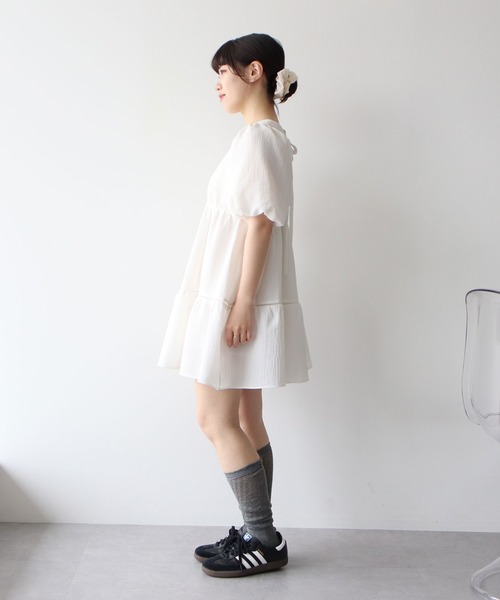 Mmeeme エムミーエメ バックリボンシャーリングミニワンピース ホワイト 白 Mmeeme エムミーエメ バックリボンシャーリングミニワンピース