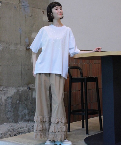 H.A.K(ハク)の「スワイー天竺スパンコールサークル刺繍Tシャツ(Tシャツ/カットソー・レディース・ブラック/ホワイト/ネイビー・FREE)」の6枚目の写真