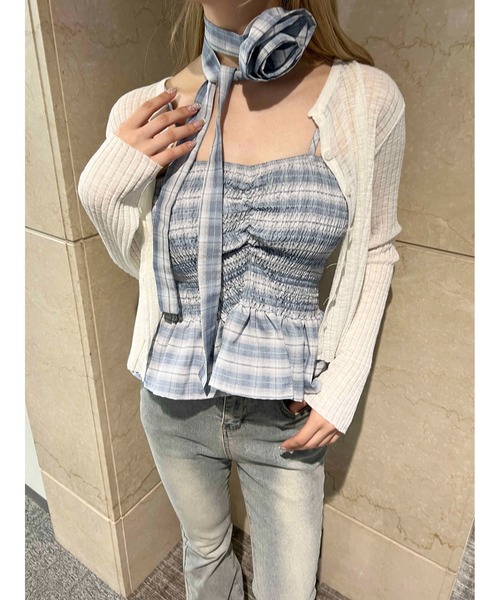 PHILLY（フィリー）の「《2点セット》ローズチョーカーセットチェックベアトップ（チューブトップ・レディース・ブラック/サックスブルー・FREE）」の7枚目の写真