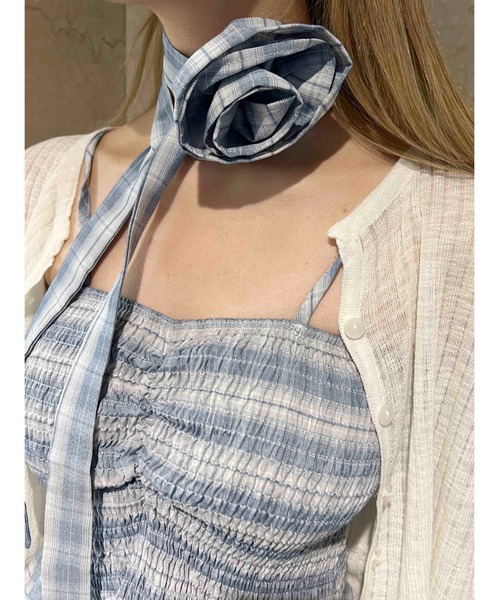 PHILLY（フィリー）の「《2点セット》ローズチョーカーセットチェックベアトップ（チューブトップ・レディース・ブラック/サックスブルー・FREE）」の8枚目の写真