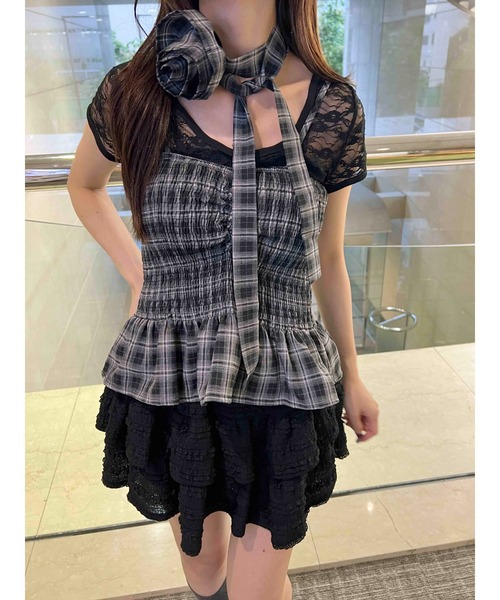 PHILLY（フィリー）の「《2点セット》ローズチョーカーセットチェックベアトップ（チューブトップ・レディース・ブラック/サックスブルー・FREE）」の5枚目の写真