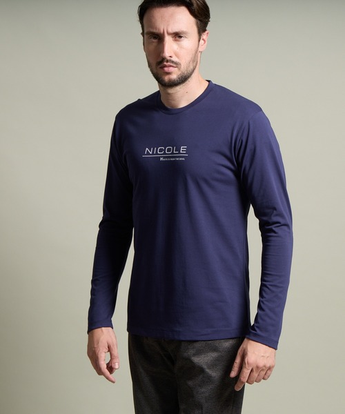 HIDEAWAYS NICOLE（ハイダウェイニコル）の「シルケットクルーネック長袖Ｔシャツ（Tシャツ/カットソー・メンズ・ブラック/オフホワイト/ブルー・MEDIUM/LARGE/X-LARGE）」の3枚目の写真