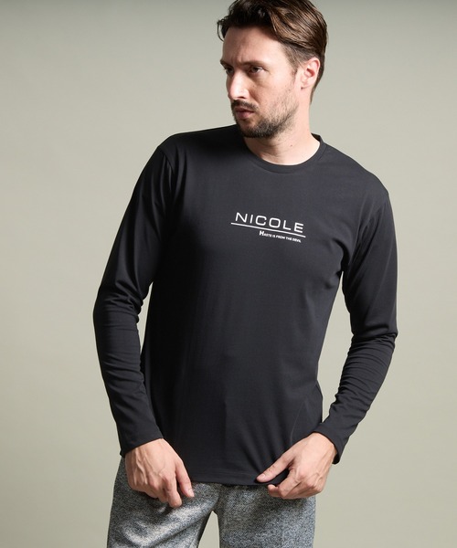 HIDEAWAYS NICOLE（ハイダウェイニコル）の「シルケットクルーネック長袖Ｔシャツ（Tシャツ/カットソー・メンズ・ブラック/オフホワイト/ブルー・MEDIUM/LARGE/X-LARGE）」の2枚目の写真