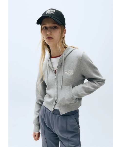 W CLASSIC LOGO CROP KNIT HOODIE ZIPUP（パーカー）｜MARITHE +