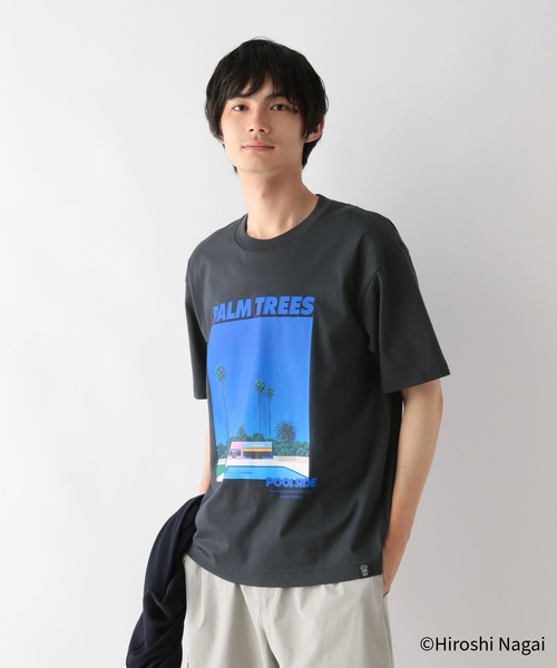 GLOBAL WORK（グローバルワーク）の「永井博コラボ/Tシャツ/半袖/575237（Tシャツ/カットソー・メンズ・チャコールグレー/ホワイト系その他2/ホワイト系その他/ダークブラウン/ホワイト系その他3/ブラック/杢グレー/ホワイト系その他4・SMALL/X-LARGE/LARGE/MEDIUM）」の7枚目の写真