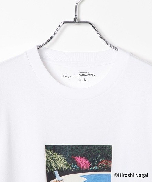 GLOBAL WORK（グローバルワーク）の「永井博コラボ/Tシャツ/半袖/575237（Tシャツ/カットソー・メンズ・チャコールグレー/ホワイト系その他2/ホワイト系その他/ダークブラウン/ホワイト系その他3/ブラック/杢グレー/ホワイト系その他4・SMALL/X-LARGE/LARGE/MEDIUM）」の16枚目の写真