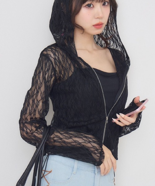 ems excite（エムズエキサイト）の「レースパーカー（パーカー・レディース・ブラック/オフホワイト・FREE）」の2枚目の写真