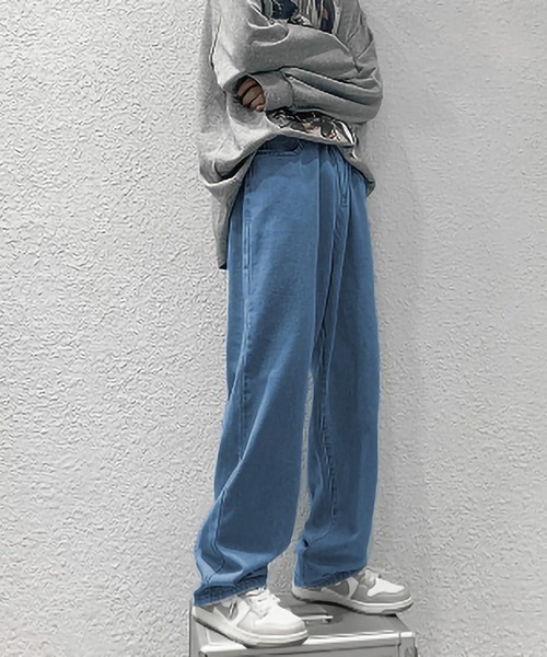 セール】ヴィンテージライク ウォッシュド ワイドデニムパンツ（デニム