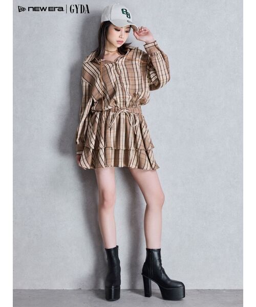 GYDA(ジェイダ)の「3WAYチェックワンピース(ワンピース・レディース・ブラック/ベージュ・FREE)」の4枚目の写真