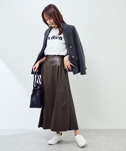 セール】シンセティックレザーフレアロングスカート（スカート