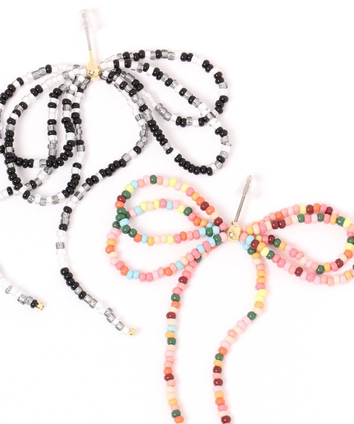 niko and...（ニコアンド）の「MIXビーズリボンピアス（ピアス（両耳用）・レディース・ブラック/ピンク・0）」の4枚目の写真