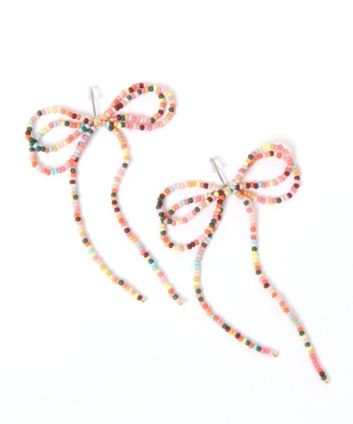 niko and...（ニコアンド）の「MIXビーズリボンピアス（ピアス（両耳用）・レディース・ブラック/ピンク・0）」の6枚目の写真