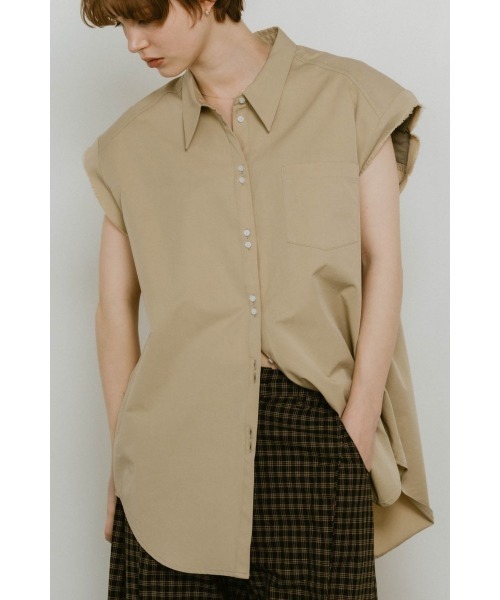 Knuth Marf（クヌースマーフ）の「stripe label nosleeve shirt（シャツ/ブラウス・レディース・モスグリーン/ピンク/ブラック/グレイッシュベージュ・FREE）」の4枚目の写真