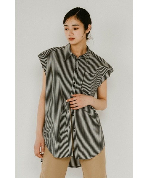 Knuth Marf（クヌースマーフ）の「stripe label nosleeve shirt（シャツ/ブラウス・レディース・モスグリーン/ピンク/ブラック/グレイッシュベージュ・FREE）」の9枚目の写真
