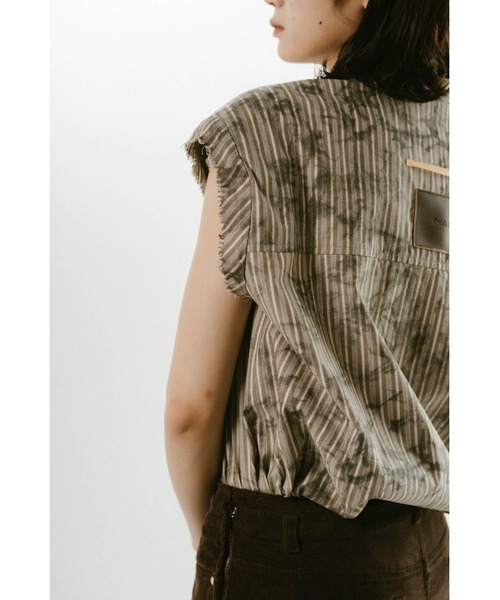 Knuth Marf（クヌースマーフ）の「stripe label nosleeve shirt（シャツ/ブラウス・レディース・モスグリーン/ピンク/ブラック/グレイッシュベージュ・FREE）」の18枚目の写真
