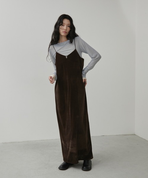 Aunt Marie's（アントマリーズ）の「Vネックベロアロングキャミワンピース（ワンピース・レディース・ブラウン/ブラック・MT/FREE）」の14枚目の写真