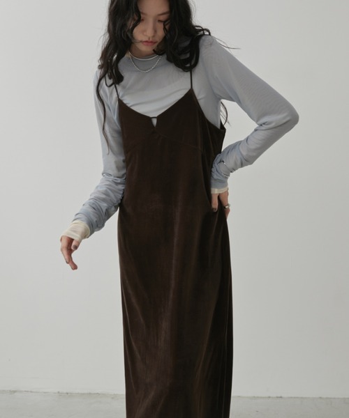 Aunt Marie's（アントマリーズ）の「Vネックベロアロングキャミワンピース（ワンピース・レディース・ブラウン/ブラック・MT/FREE）」の17枚目の写真
