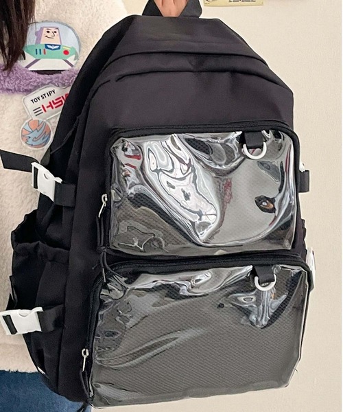 Mignonjour(ミニョンジュール)の「FReePLACe/クリアポケット付きナイロンリュックサック X12593(バックパック/リュック・レディース・ホワイト/ブラック・FREE)」の2枚目の写真