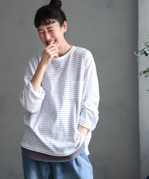 soulberry(ソウルベリー)の「夏の、長袖ボーダーカットソー(Tシャツ/カットソー・レディース・パープル系/ブラック系/ホワイト系・4L/3L/LL/L/M/5L)」の3枚目の写真