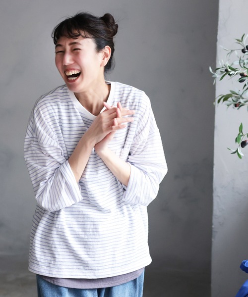 soulberry(ソウルベリー)の「夏の、長袖ボーダーカットソー(Tシャツ/カットソー・レディース・パープル系/ブラック系/ホワイト系・4L/3L/LL/L/M/5L)」の7枚目の写真