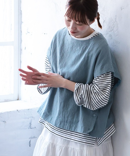 soulberry(ソウルベリー)の「夏の、長袖ボーダーカットソー(Tシャツ/カットソー・レディース・パープル系/ブラック系/ホワイト系・4L/3L/LL/L/M/5L)」の8枚目の写真