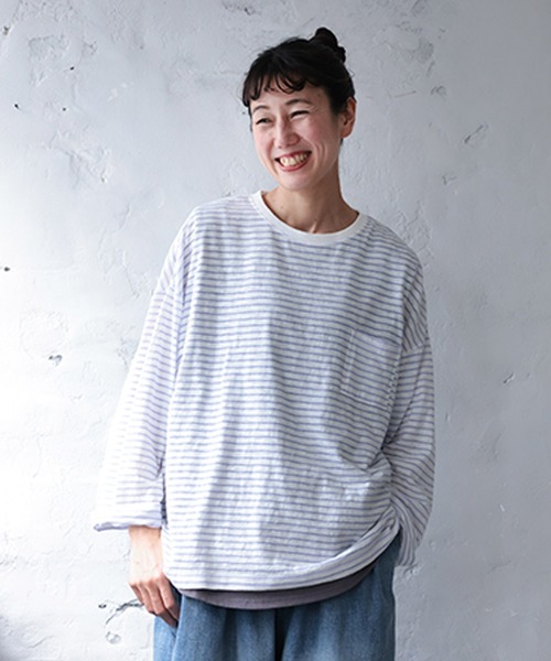 soulberry(ソウルベリー)の「夏の、長袖ボーダーカットソー(Tシャツ/カットソー・レディース・パープル系/ブラック系/ホワイト系・4L/3L/LL/L/M/5L)」の10枚目の写真