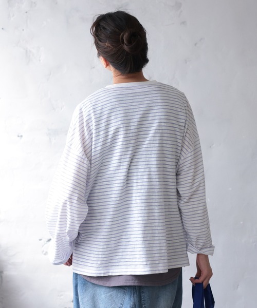 soulberry(ソウルベリー)の「夏の、長袖ボーダーカットソー(Tシャツ/カットソー・レディース・パープル系/ブラック系/ホワイト系・4L/3L/LL/L/M/5L)」の12枚目の写真