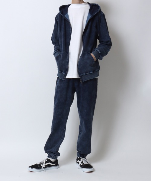 ANPAS(アンパス)の「Vintage Design Chemical Denim Easy Pants/セットアップ対応 ケミカル加工 カットデニム ストレッチイージーパンツ ボトムス スウェットパンツ メンズ レディース(スウェットパンツ・メンズ・ブルー/ブラック・LL/M/L)」の3枚目の写真