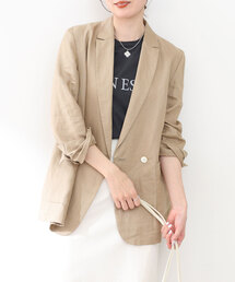 【新品未使用】イエナ IENA リネン100%ダブルジャケット ホワイト 麻 白 ブランド古着】IENA｜イエナのジャケット/アウター（リネン・麻）古着