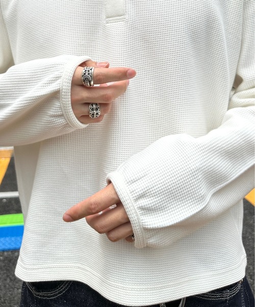 ADAMASTE（アダマスト）の「waffle henry neck t-shirt - ワッフルヘンリーネックT【短丈】（Tシャツ/カットソー・メンズ・ホワイト/ブラック・MEDIUM/LARGE）」の11枚目の写真