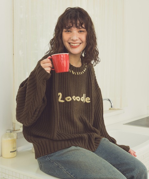 Zooodle(ズードル)の「Stitch Logo knit - ステッチロゴニット -(ニット/セーター・メンズ・ネイビー/ブラウン・LARGE/MEDIUM)」の1枚目の写真