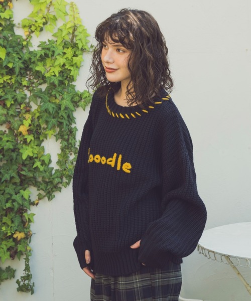 Zooodle(ズードル)の「Stitch Logo knit - ステッチロゴニット -(ニット/セーター・メンズ・ネイビー/ブラウン・LARGE/MEDIUM)」の3枚目の写真