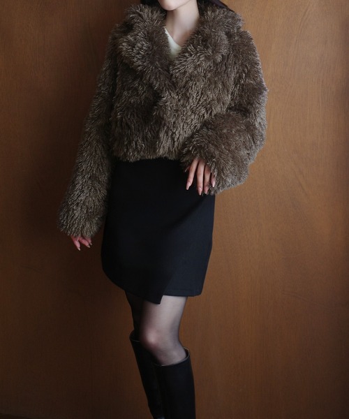 セール】プードルファーショートコート（中綿無し）[高身長サイズMT/低