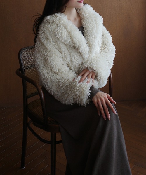 セール】プードルファーショートコート（中綿無し）[高身長サイズMT/低