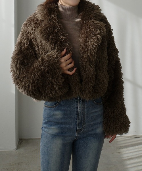 Louere（ルエレ）の「プードルファーショートコート（中綿無し）[高身長サイズMT/低身長サイズS有り]（その他アウター・レディース・モカ/ブラック/アイボリー・MT/LARGE/MEDIUM/SMALL）」の4枚目の写真