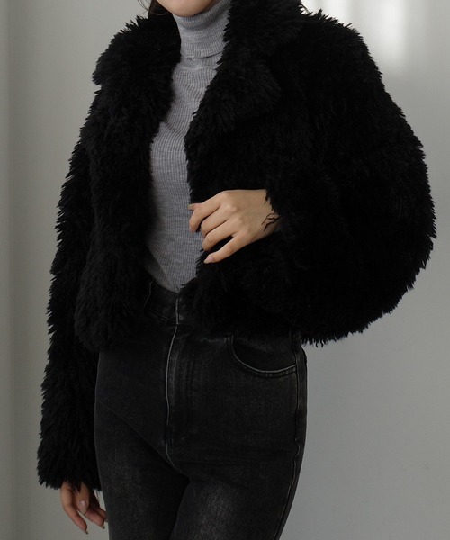 Louere（ルエレ）の「プードルファーショートコート（中綿無し）[高身長サイズMT/低身長サイズS有り]（その他アウター・レディース・モカ/ブラック/アイボリー・MT/LARGE/MEDIUM/SMALL）」の11枚目の写真