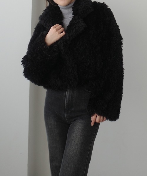 Louere（ルエレ）の「プードルファーショートコート（中綿無し）[高身長サイズMT/低身長サイズS有り]（その他アウター・レディース・モカ/ブラック/アイボリー・MT/LARGE/MEDIUM/SMALL）」の13枚目の写真