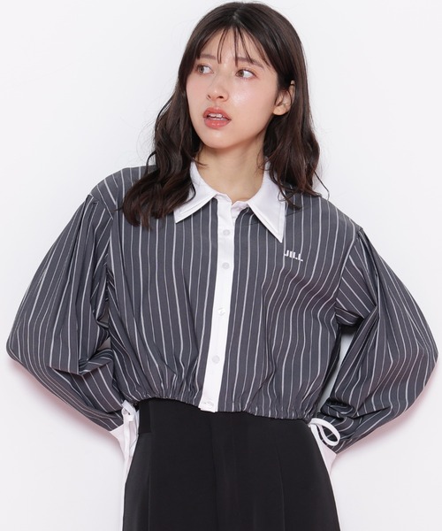 JILL by JILL STUART(ジルバイジルスチュアート)の「◇サイドリボンダブルカラーシャツ(シャツ/ブラウス・レディース・ブラック/ホワイト/グレー系その他・FREE)」の3枚目の写真