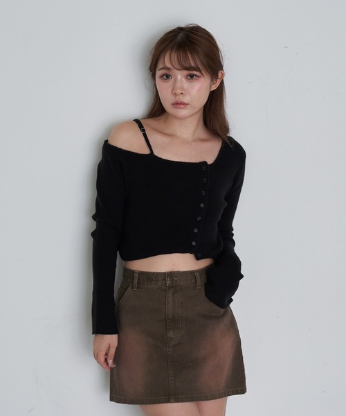 RAY CASSIN（レイカズン）の「ワンショル前あきリブニット（ニット/セーター・レディース・アイボリー/ブラック/グレー/ブラウン系その他2・FREE）」の3枚目の写真