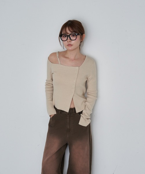 RAY CASSIN（レイカズン）の「ワンショル前あきリブニット（ニット/セーター・レディース・アイボリー/ブラック/グレー/ブラウン系その他2・FREE）」の11枚目の写真