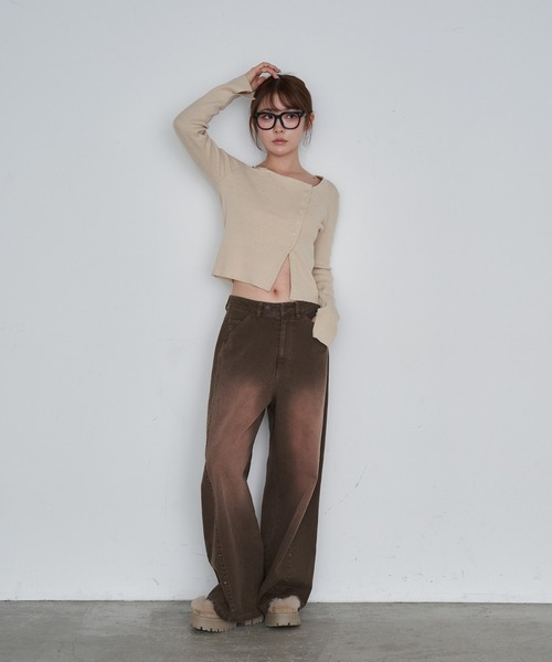 RAY CASSIN（レイカズン）の「ワンショル前あきリブニット（ニット/セーター・レディース・アイボリー/ブラック/グレー/ブラウン系その他2・FREE）」の13枚目の写真