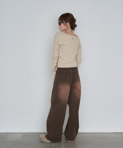 RAY CASSIN（レイカズン）の「ワンショル前あきリブニット（ニット/セーター・レディース・アイボリー/ブラック/グレー/ブラウン系その他2・FREE）」の14枚目の写真