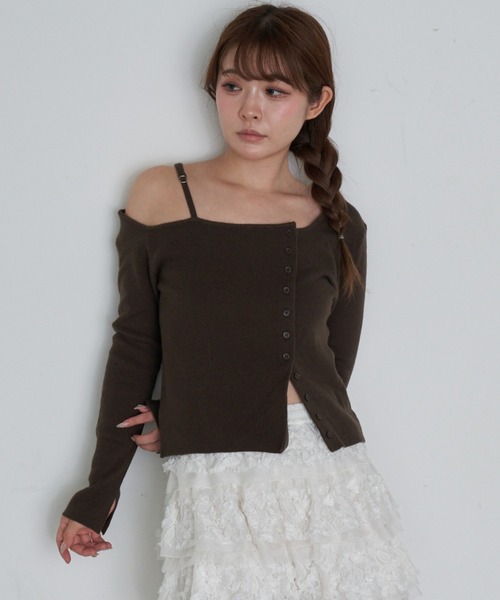 RAY CASSIN（レイカズン）の「ワンショル前あきリブニット（ニット/セーター・レディース・アイボリー/ブラック/グレー/ブラウン系その他2・FREE）」の22枚目の写真