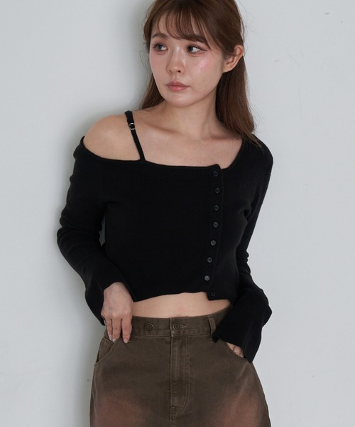 RAY CASSIN（レイカズン）の「ワンショル前あきリブニット（ニット/セーター・レディース・アイボリー/ブラック/グレー/ブラウン系その他2・FREE）」の16枚目の写真