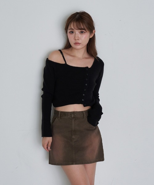 RAY CASSIN（レイカズン）の「ワンショル前あきリブニット（ニット/セーター・レディース・アイボリー/ブラック/グレー/ブラウン系その他2・FREE）」の17枚目の写真