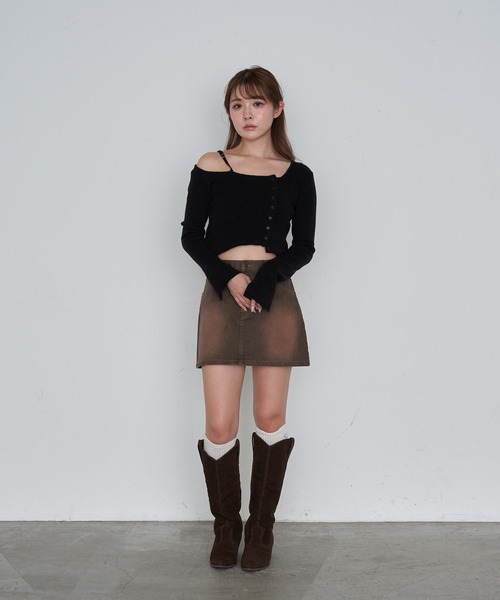 RAY CASSIN（レイカズン）の「ワンショル前あきリブニット（ニット/セーター・レディース・アイボリー/ブラック/グレー/ブラウン系その他2・FREE）」の19枚目の写真