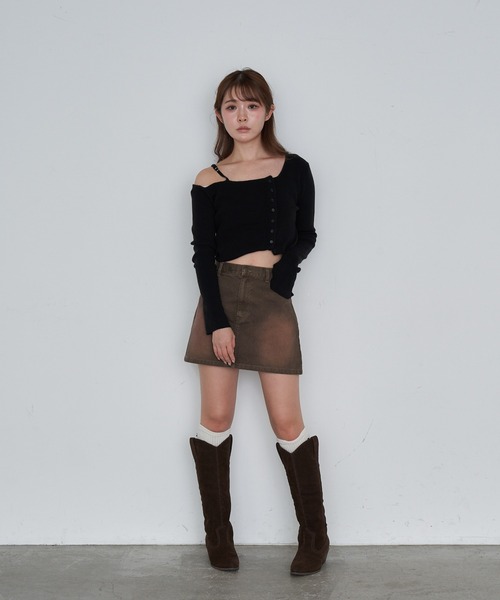 RAY CASSIN（レイカズン）の「ワンショル前あきリブニット（ニット/セーター・レディース・アイボリー/ブラック/グレー/ブラウン系その他2・FREE）」の21枚目の写真