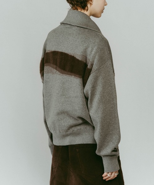 Knuth Marf】concept jacquard knit/moss green/ハーフジップニット