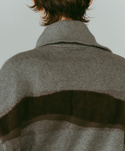 Knuth Marf】concept jacquard knit/moss green/ハーフジップニット